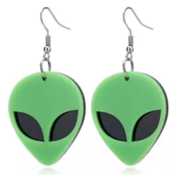 Jewelry - Green Alien Head Acrylic 2D Earrings